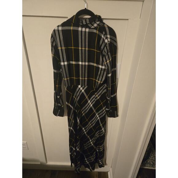 Chadwicks Dresses & Skirts - Chadwicks Black and Yellow Plaid Midi Shirt Dress Size 6
